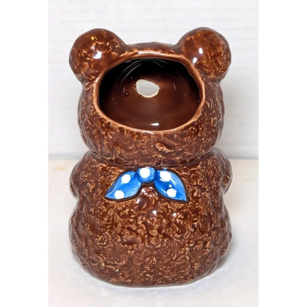 Otagiri Bear Creamer Vintage 1983 Japan Ceramic Brown Blue Polka Dot Bandana 5x3